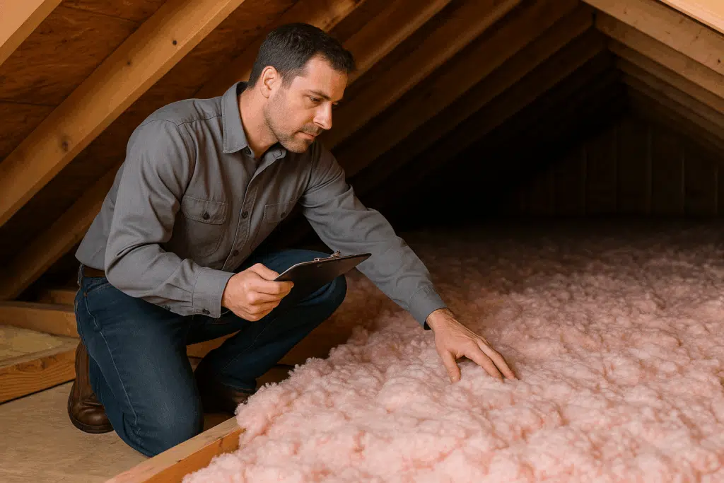 Attic insulation check during Home Maintenance Inspection Loveland CO.